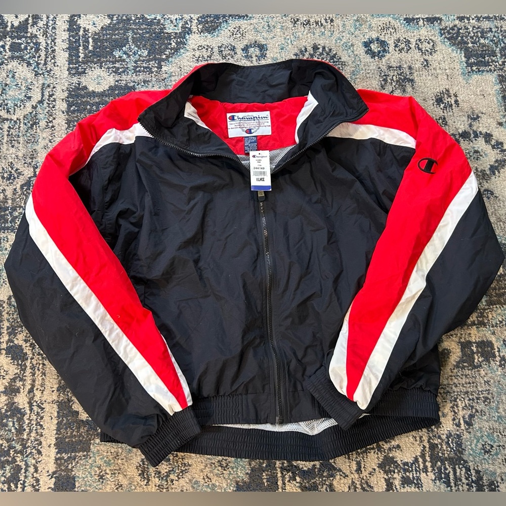 NWT Vintage Champion Windbreaker Jacket Men’s 2XL Bulls Color Block Full Zip
